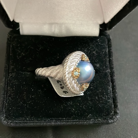 Sterling Siver and faux black pearl Ring | Size 8 - Picture 3 of 4